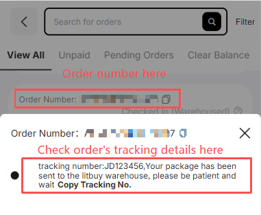 Litbuy order detail page showing a purchased 1688 product with color and size specifications — the Contact Buyer button lets users message the Litbuy buying agent directly, and the Track Shipment link at the bottom shows real-time domestic shipping updates after the Chinese seller dispatches the item