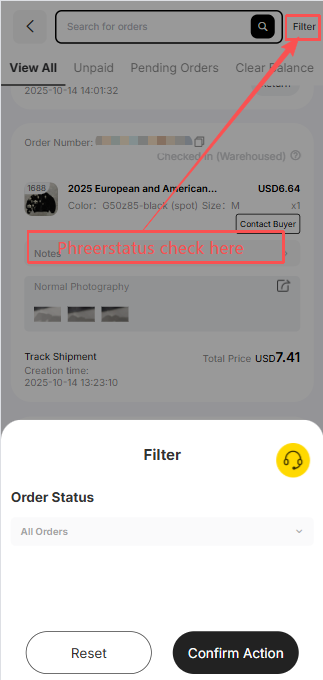 Litbuy order detail page showing Shipped status after the Chinese seller dispatches the item domestically — buyers can view the domestic tracking number, tap Contact Buyer to message the Litbuy buying agent, and use Track Shipment to follow the courier route to the Litbuy warehouse in China